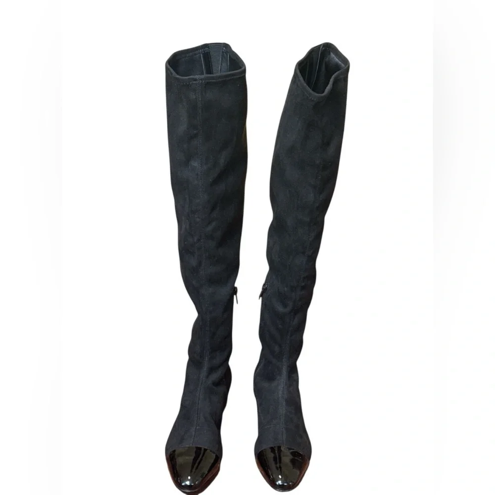 Ivanka Trump Over-The-Knee Black Suede Boots Patent Toe Size 6.5